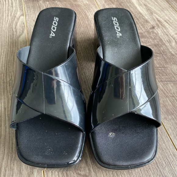 Soda black patent chunky slide on jelly platform sandal heels - Picture 4 of 13